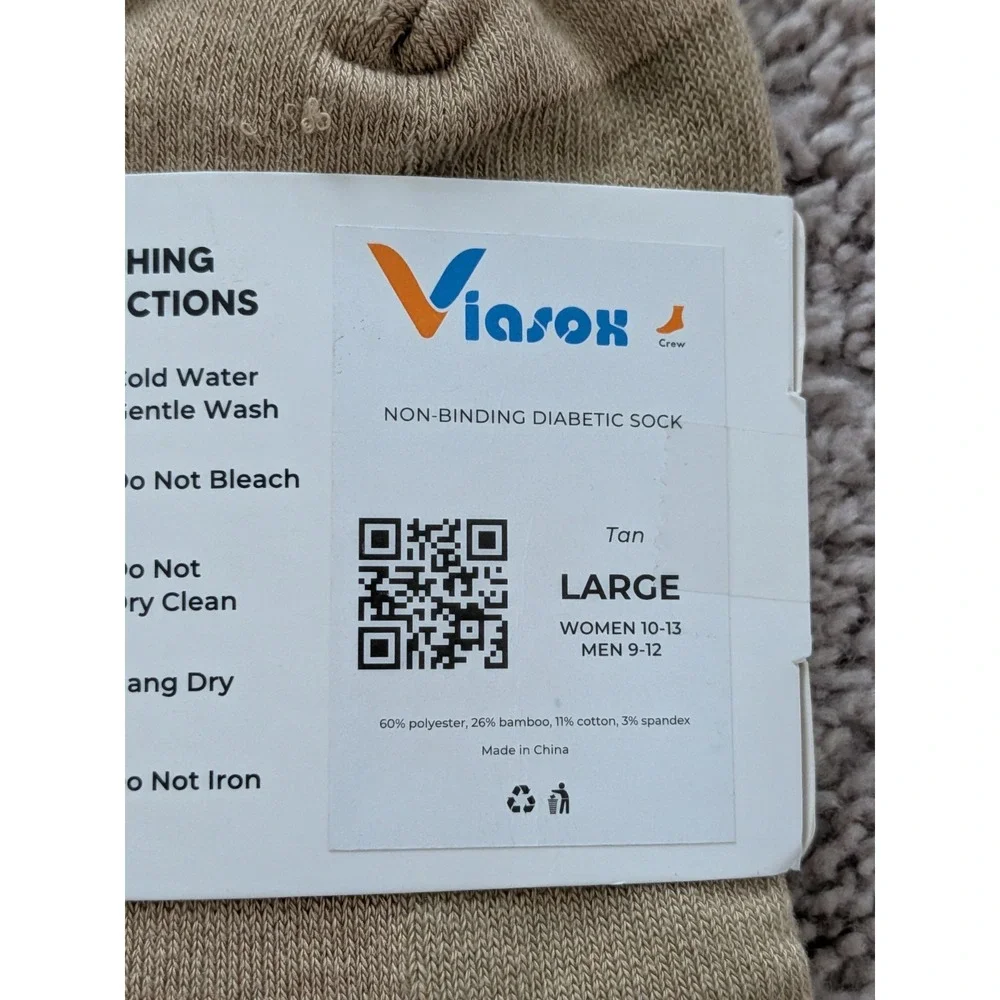 Viasox Easystretch Diabetic Socks Tan Large Mens 9-12 Womens 10-13 Knee High NWT